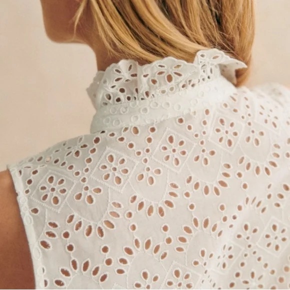 Sezane Womens Chemise Celinda Blouse Ecru White S/36 Embroidered Button Down - Picture 3 of 11